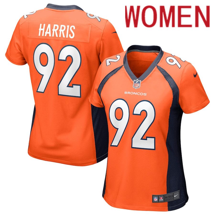 Women Denver Broncos 92 Jonathan Harris Nike Orange Game NFL Jersey